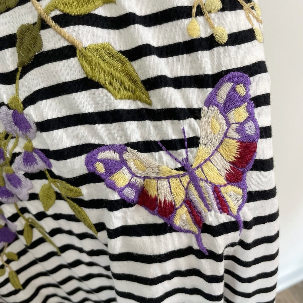 Johnny Was Osaka Dress Floral Embroidery Stripe Black & White Small NWOT Midi - Picture 5 of 11